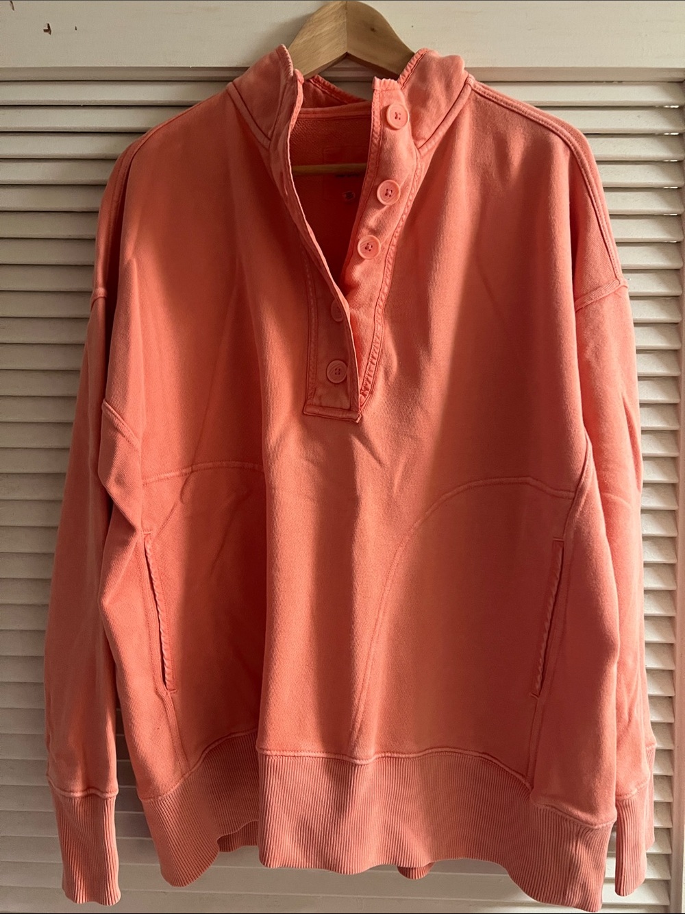 aerie Coral Button-Neck Pullover Hoodie